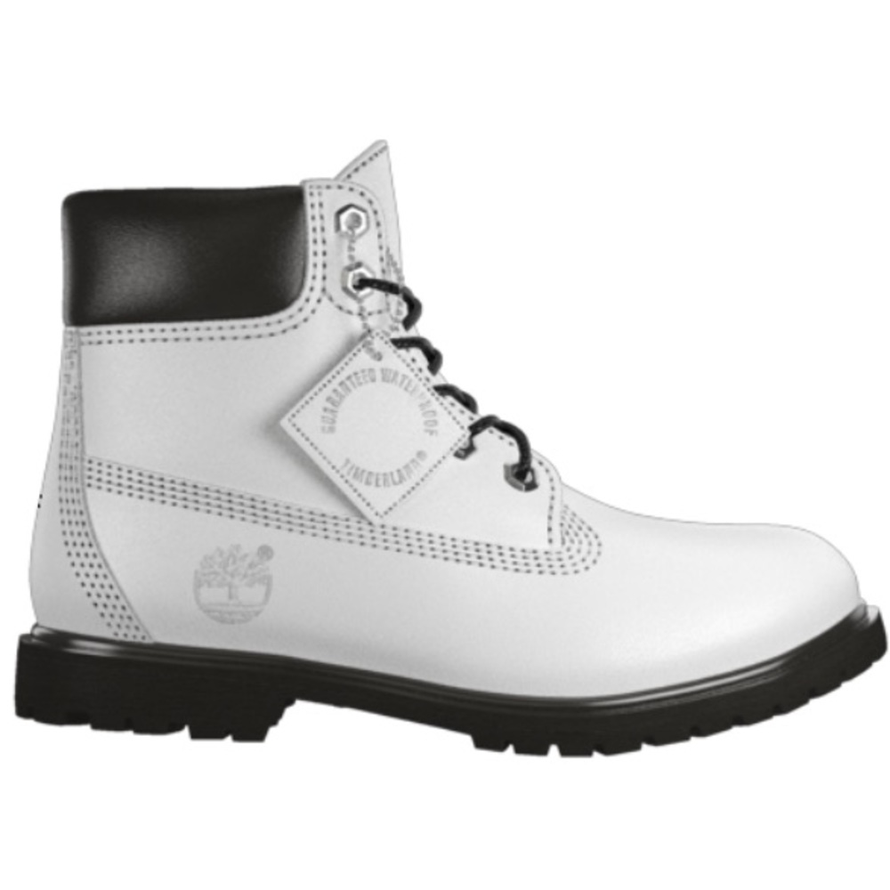 TIMBERLANDS IN BRIGHT WHITE WITH BLACK TRIM !